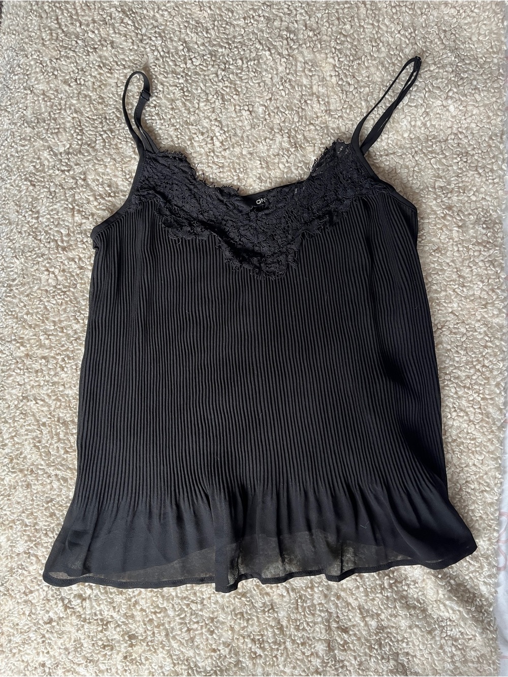 Black Lace-Trim Pleated Cami Top
